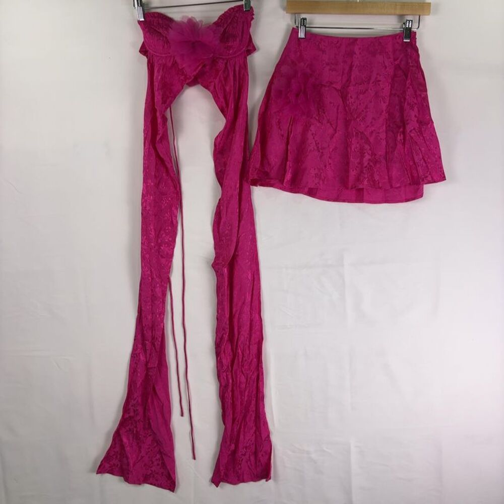 For Love & Lemons Hot Pink Lace Skirt Set